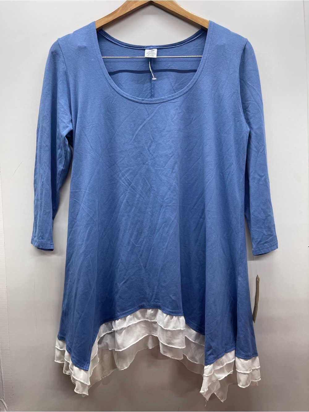 Magdalena Blue Layered Hem Tunic with White‎ Ruffle